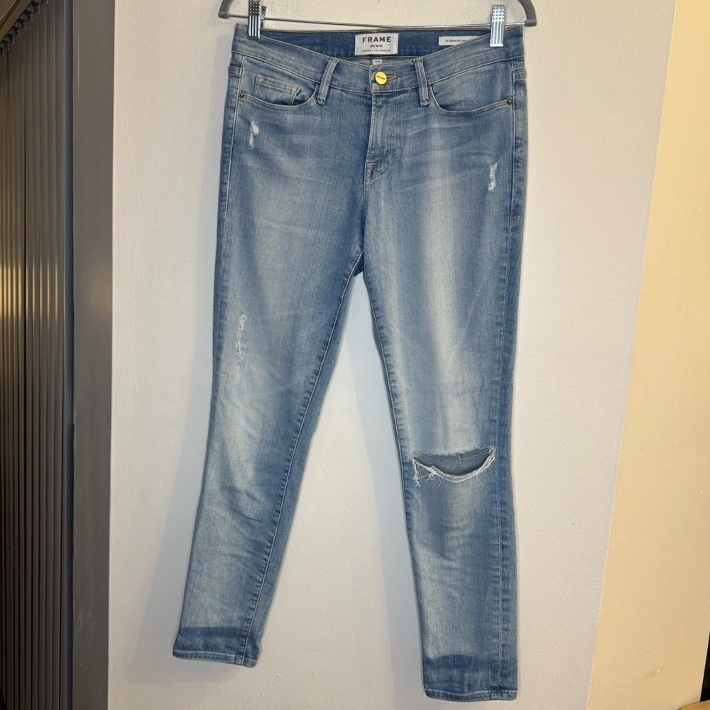 Frame Women’s Le Skinny De Jeanne Crop Distressed Denim Jeans Size 29